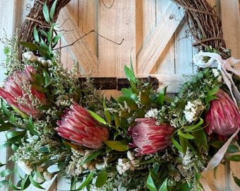 Protea Garden FRESH Wreath - Eucalyptus, Front Door Wreath, Romantic Home - Gift For Her