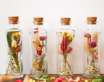 Spring Dried Flower Apothecary Jars | Botanical Glass Vials | Mini Dried Wildflowers Jar | Home Decor I Cottage Core Decor | Birthday Gifts