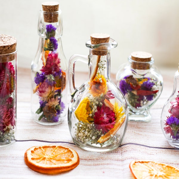 Dried Flower Apothecary Jars | Botanical Glass Vials | Mini Dried Wildflowers Jar | Home Decor I Cottage Core Decor | Birthday Gifts