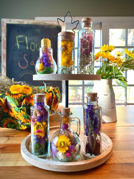 Flower Market Terrarium: Dried Flowers - Book Shelf & Desk Decor, Flower Vase, Gifts For Her