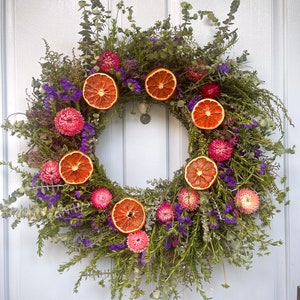 FRESH Citrus Sea Lavender Wreath I Fall Holiday Wreath I Flowers I Home Decor I Front Door Wreath I Gift I Dried Oranges I Birthday Gift