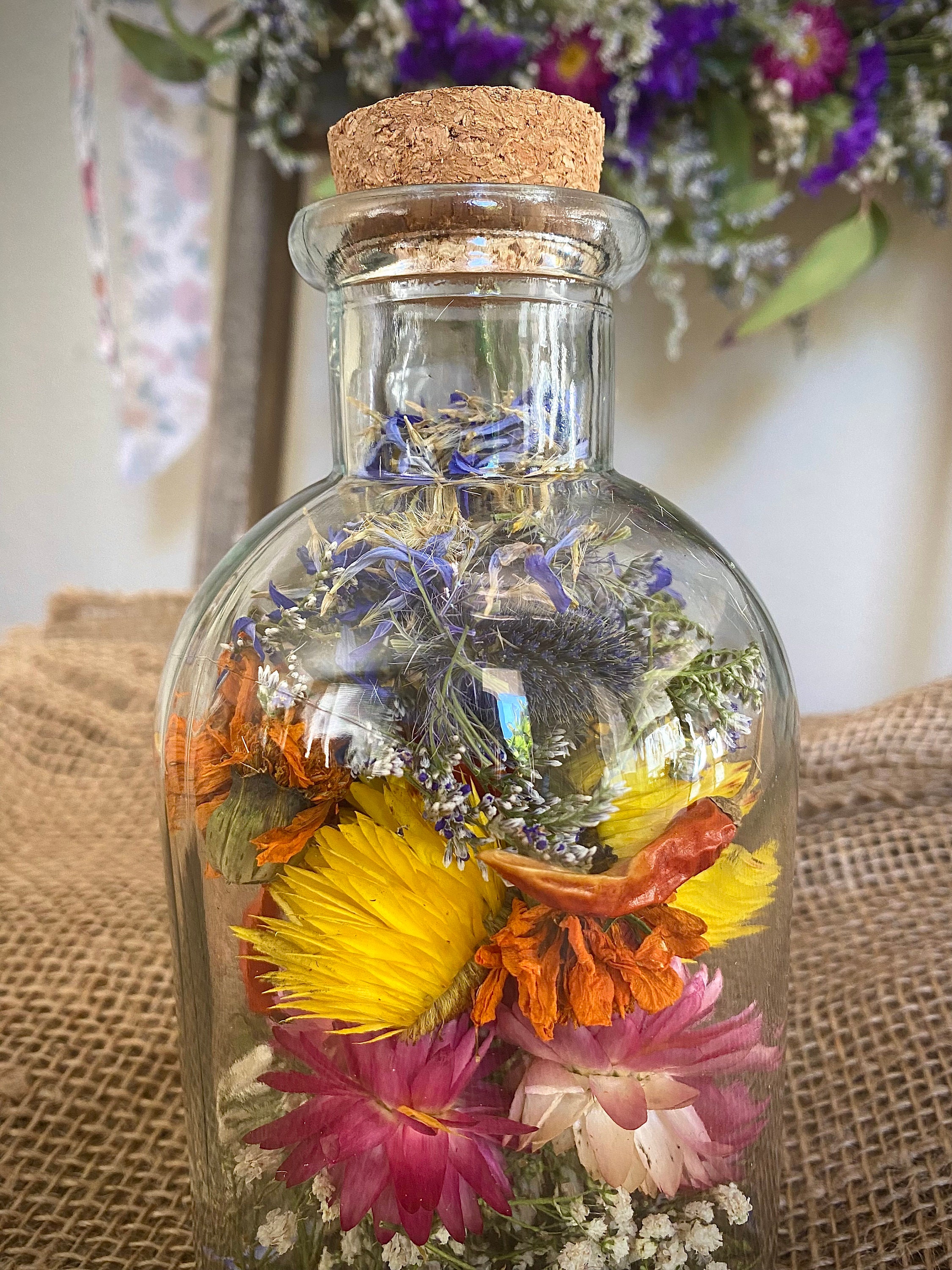 GoldenTBox Handmade Preserved Real Flowers Dry Flowers in Glass Bottle for Gi