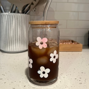 Pearl Iridescent Flower Beer Can Glass | Flower Iced Coffee Glass | Glass Can for Iced Coffee | Barware Gift | Gifts for Her
