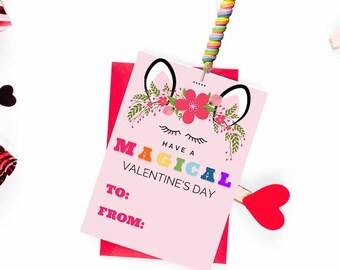 Instant Download Unicorn Lollipop Valentine's Cards for Kids - Set of 8 | Downloadable Rainbow Unicorn Valentine's Cards
