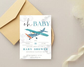 Custom Airplane Baby Shower Invitation | Airplane Baby Shower invite - Customizeable | Digital Print baby shower invite - plane themed