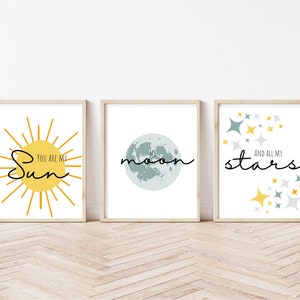 Neutral nursery wall decor set of 3 - my sun, moon, and stars