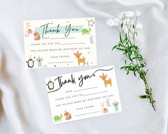 Fill In the Blank Thank You Card, Kids Fill In the Blank Thank You Cards, Kids Thank You Card Party Animal - Printable