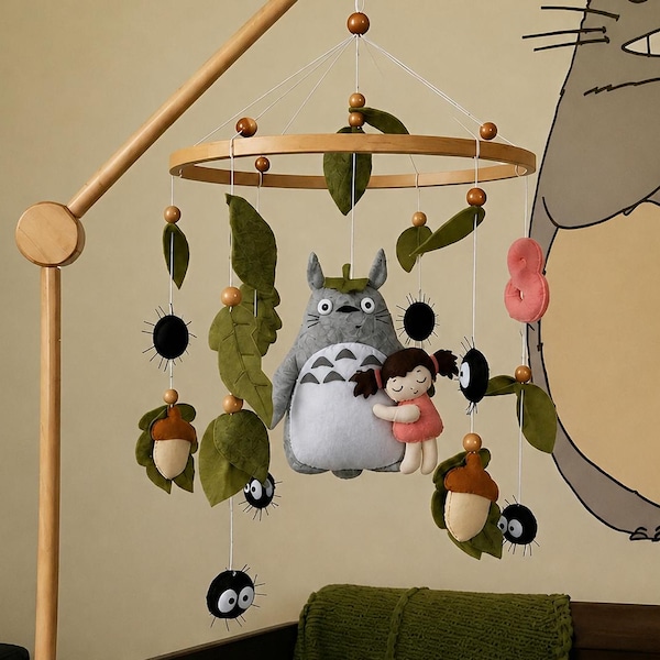 Handmade Totoro Baby Mobile, Anime Inspired Felt Nursery Decor, Boho Crib Toy