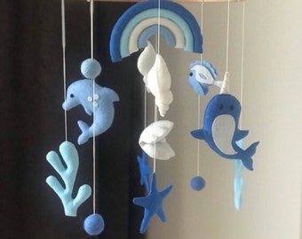 Naut Baby Mobile,Ocean nursery mobile,nautical nursery minimalist mobil,baby room decor,whale dolphin octopus seahorse narwhal pufferfish