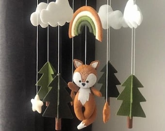 Fox baby mobile,fox mobile for nursery decor,woodland mobile,fox and forest baby mobile,camping baby mobile,baby mobile,baby shower gifts