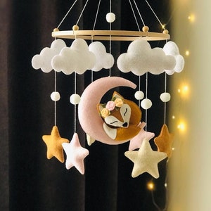 Fuchs Mobile, Fuchs Thema Kinderzimmer, Baby-Dusche-Fuchs, Baby Mond Geschenk, schlafender Fuchs, Baby Mädchen, Fuchs Kinderzimmer Krippe Mobile
