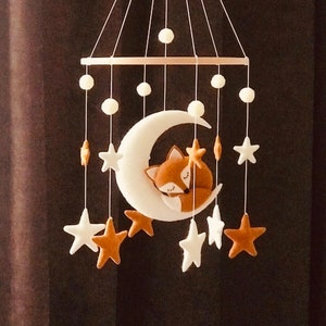 Fox and Moon Baby Mobile: Handmade Felt Nursery Decor