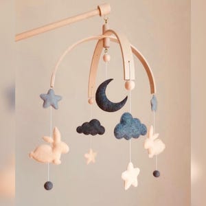 Bunny Crib Mobile: Felt Rabbit, Stars & Moon Nursery Decor