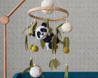 Móvil para bebé con diseño de panda: Decoración infantil con pompones de bambú y pandas. Regalo ideal para recién nacidos.