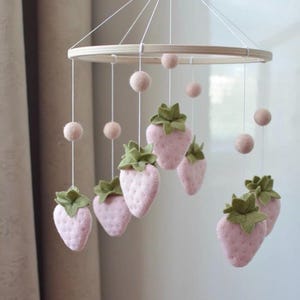 Strawberry Mobile Fruit Mobile Baby daisy strawberry theme nursery felt strawberry crib mobile strawberry decor strawberry baby shower fruit