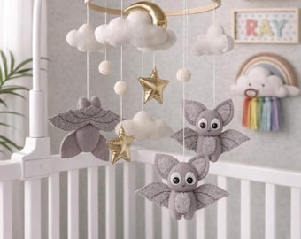 Bat Baby Mobile: Felt Halloween Neutral Nursery Crib Mobiles Handmade Decoration Bats