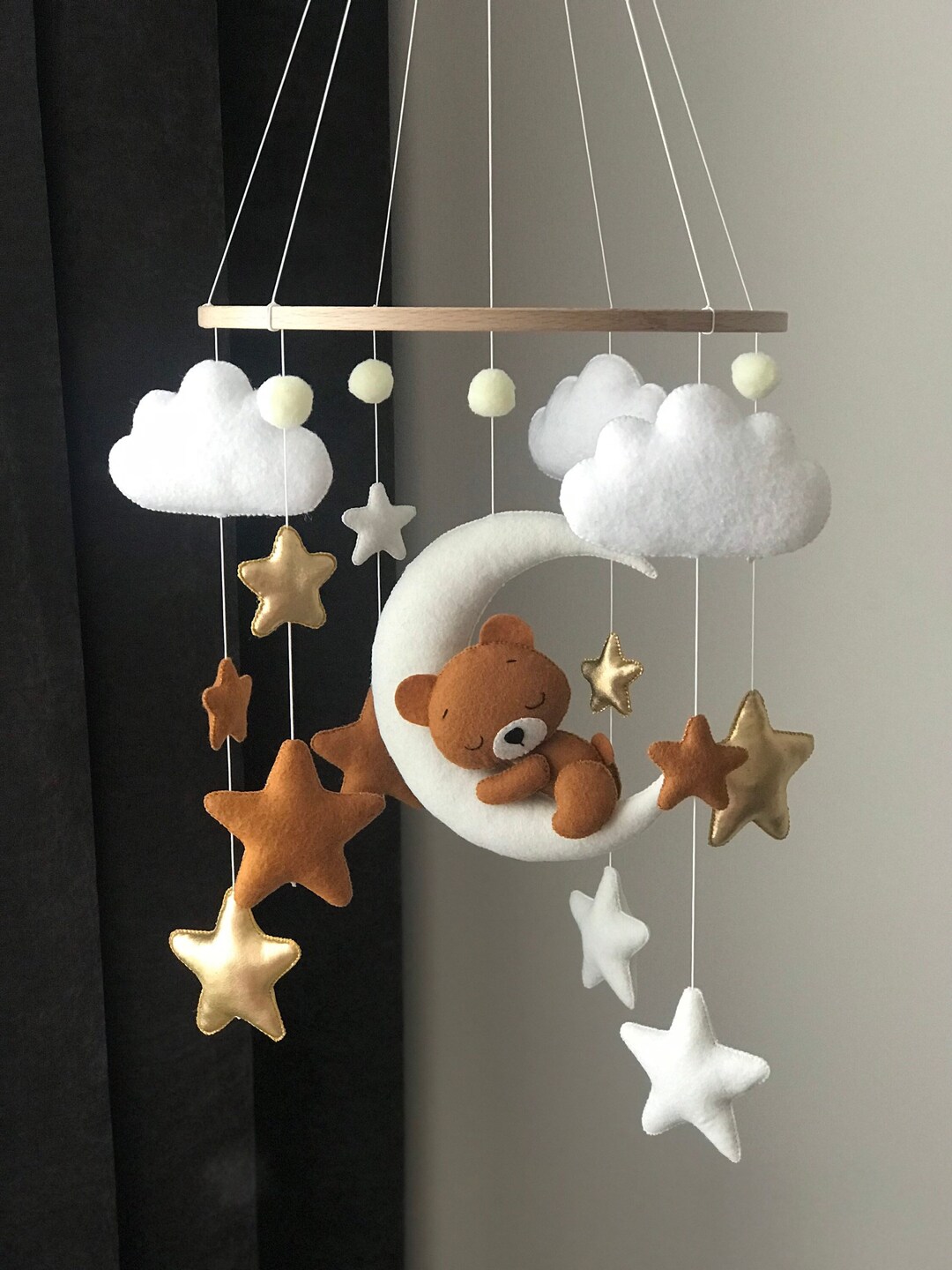 Handmade Bear Mobile: Felt Teddy Bear Crib Nursery Decoration - Etsy