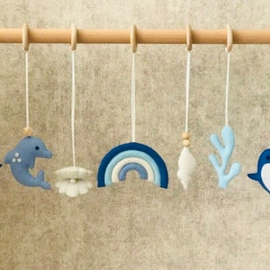 Baby play gym hanging toys ocean,Felt baby mobile Crib toys,nautical mobile toys,Dolphin,Turtle,Orca,Sea horse,Narwal,octopus seastar oyster