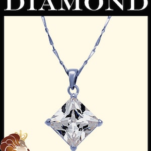 Solitaire Princess cut Pendant 18&#39;&#39; Chain 18K Gold on Silver, CZ Diamond Great for Everyday! Perfect Gift