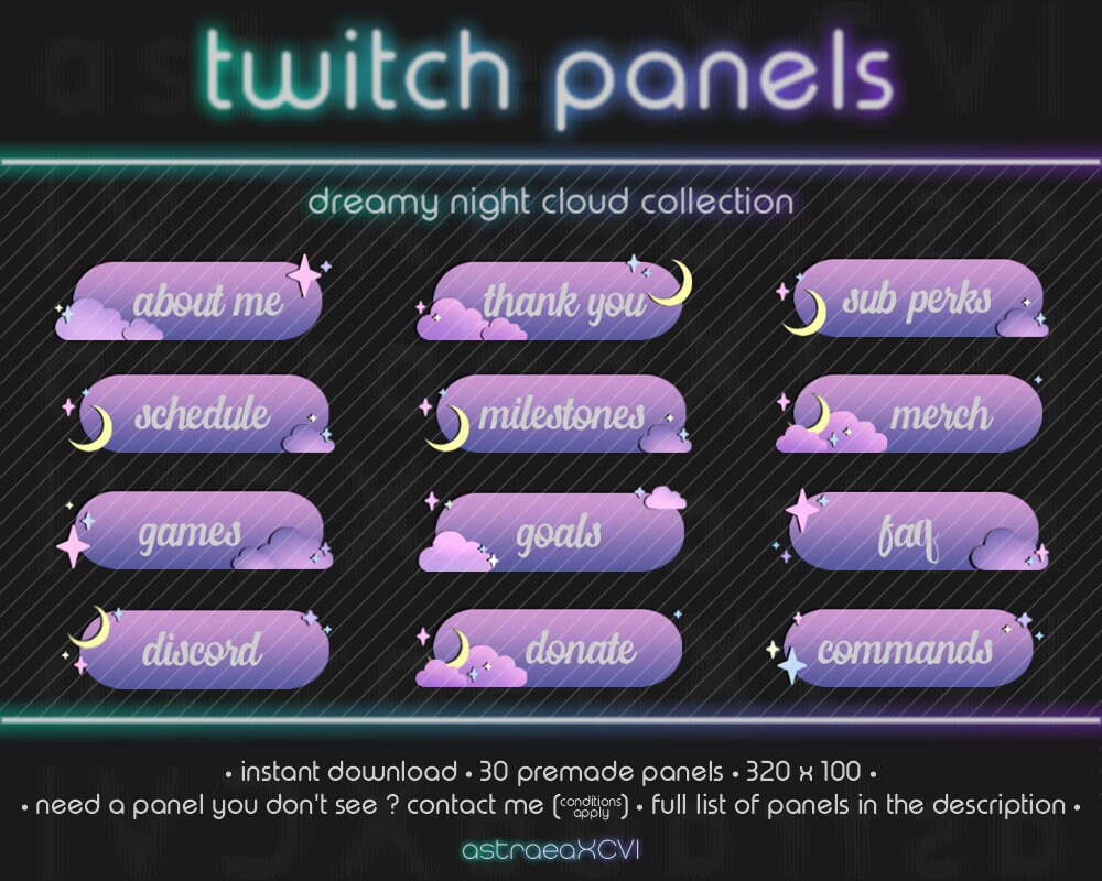 30 Twitch Panels Purple & Pink Clouds Stars Sparkle - Etsy