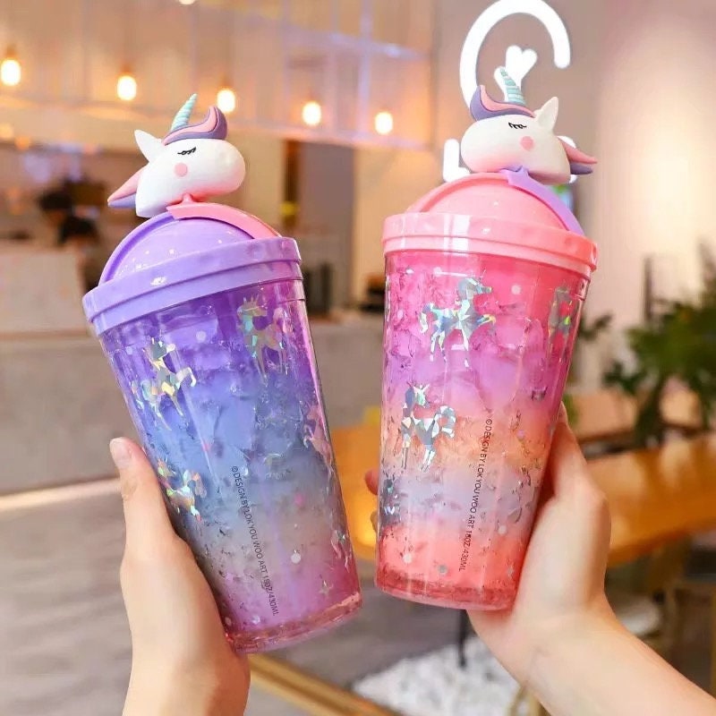Unicorn Cup with Straw Travel Tumbler Party Cup Reusable Plastic Drinking  Water Bottle Women Ice Cof…See more Unicorn Cup with Straw Travel Tumbler