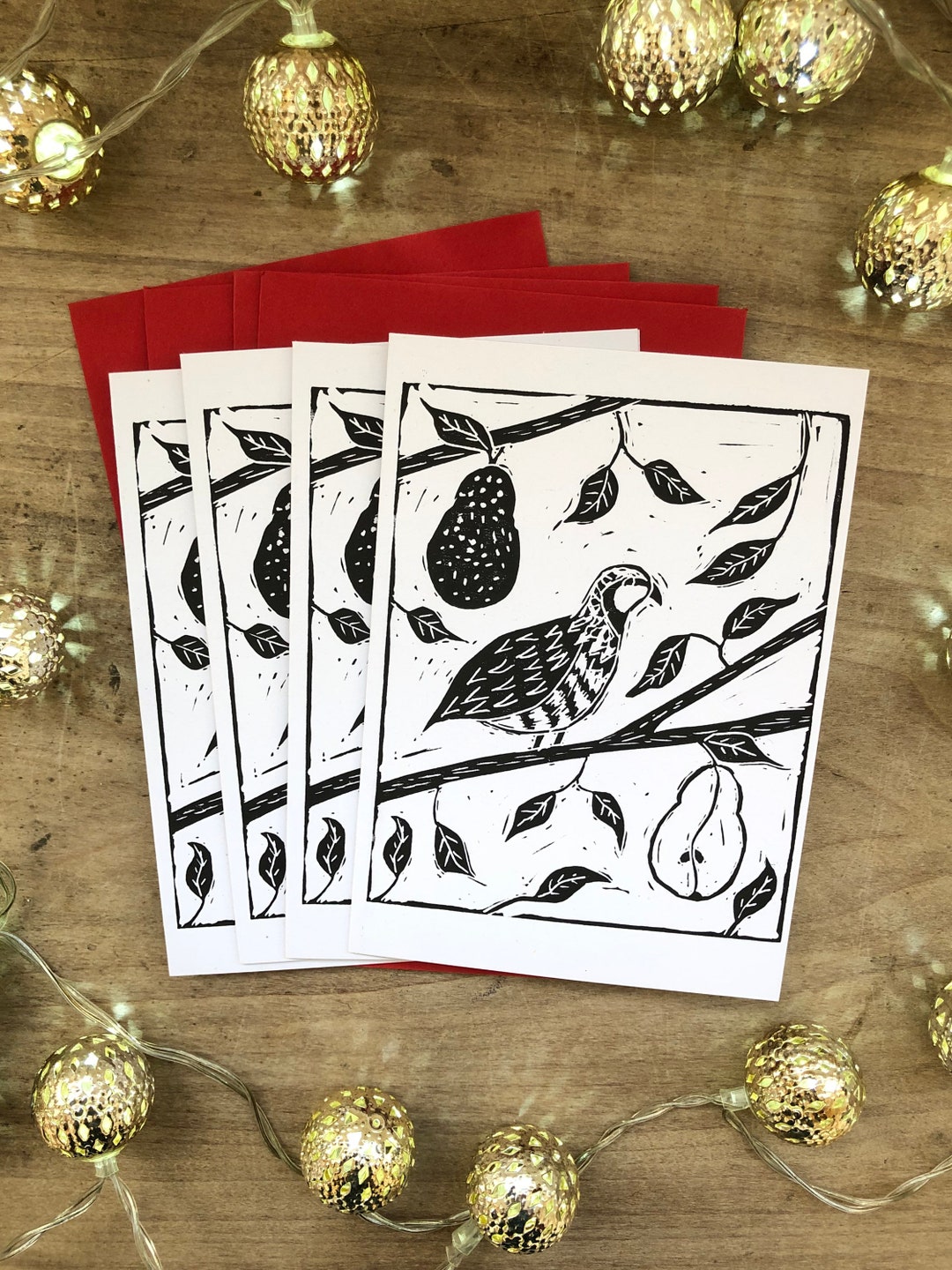Partridge in a Pear Tree Christmas Cards Handprinted Linocut Etsy