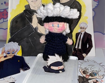Title: Gojo Satoru Full Body Amigurumi Keychain – Jujutsu Kaisen Handmade Crochet Plush