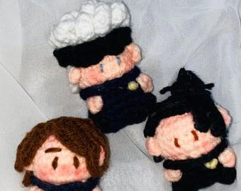 Gojo, Geto & Shoko Amigurumi Keychain Set | Jujutsu Kaisen Mini Chibi Crochet Figures | Handmade