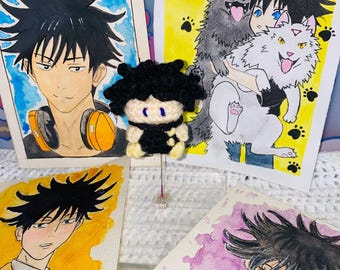 Jujutsu Kaisen Handmade Megumi Fushiguro Crochet amigrumi + Watercolor Art