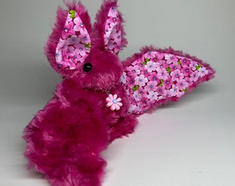 Hot Pink Floral Mini Flowers Bat Plush with Charm - 12" Wingspan