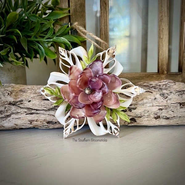 Coastal Seashell Wine Colored Flower Ornament