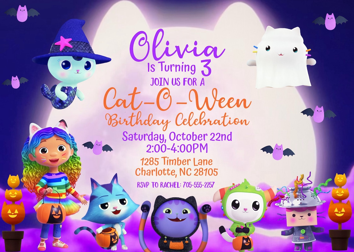 Gabby's Dollhouse Halloween Birthday Invitation Etsy
