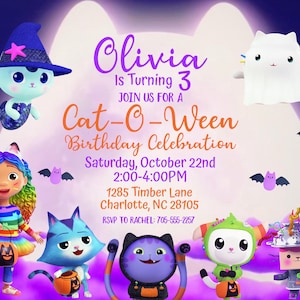 Gabby&#39;s Dollhouse Halloween Birthday Invitation, Gabby&#39;s Dollhouse Catoween Invitation, Gabbys Dollhouse Halloween, Gabbys dollhouse