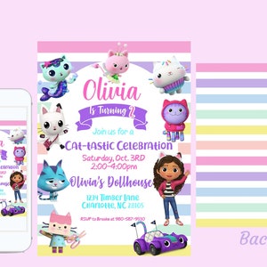 Gabby&#39;s Dollhouse Birthday Invitation, Instant Download, Gabby Cats Birthday Invitation