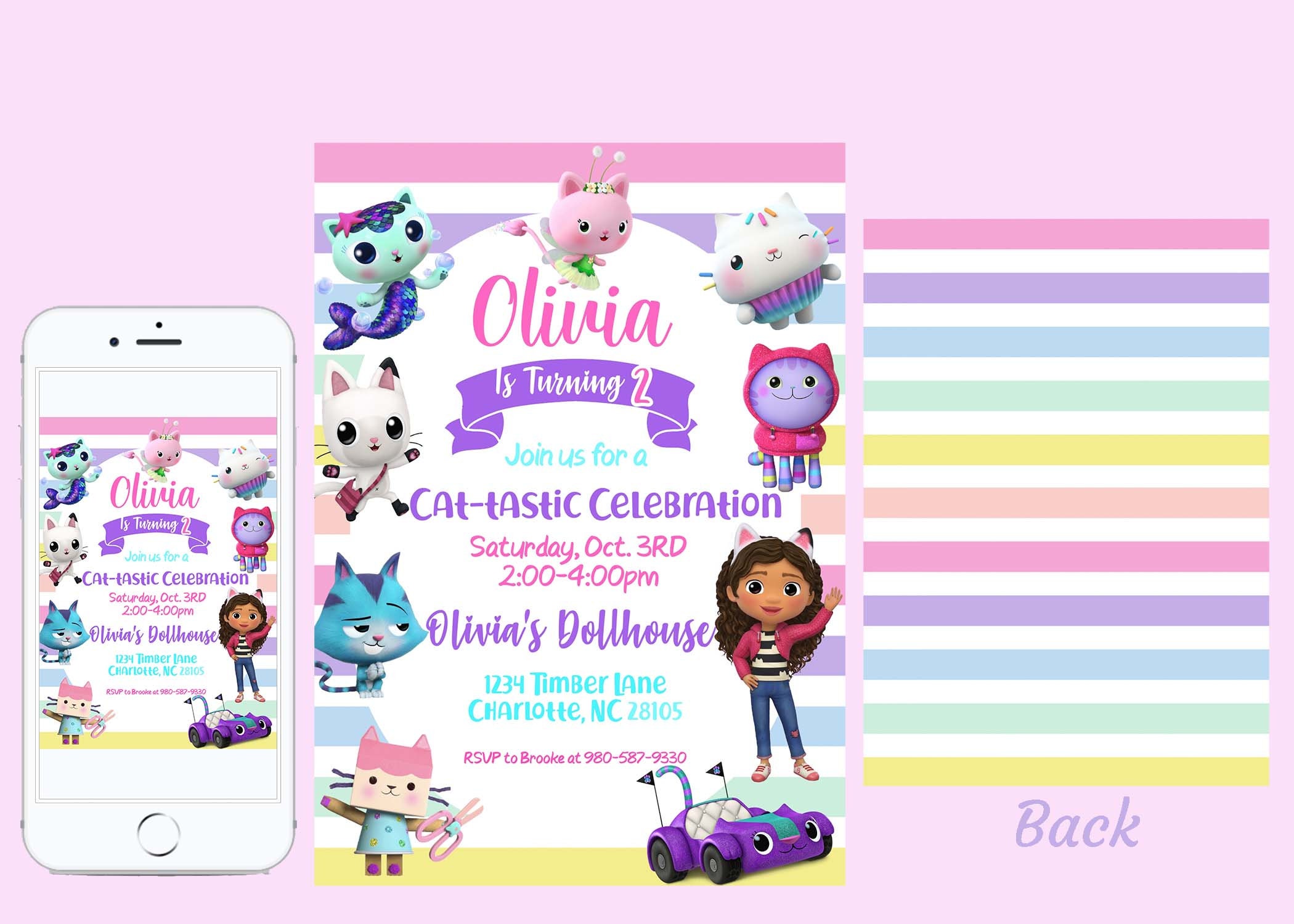 Gabby's Dollhouse Birthday Invitation, Instant Download, Gabby Cats