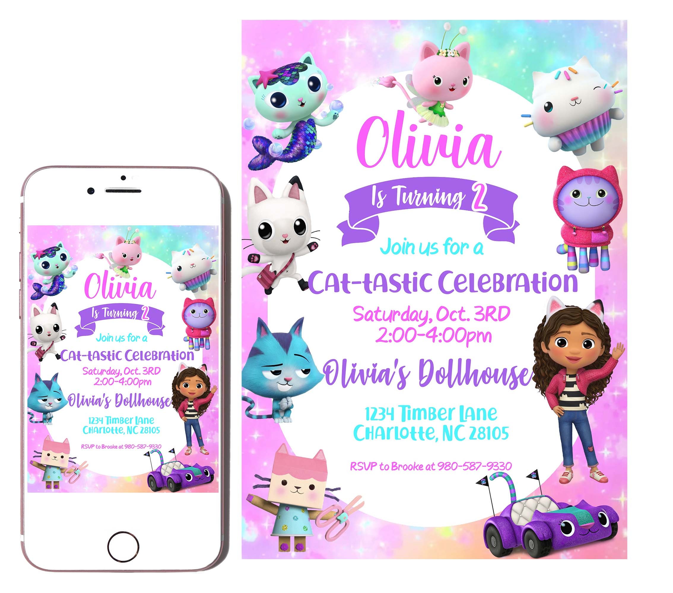 Invitation d'anniversaire numérique Gabby Dollhouse | Gabby Dollhouse  invite | E-inviter | Invitation numérique | Invitation de carte |  Anniversaire