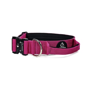 Collar táctico para perros color magenta: nailon resistente con asa