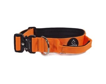Orange Tactical Dog Collar: Heavy Duty Nylon with Handle