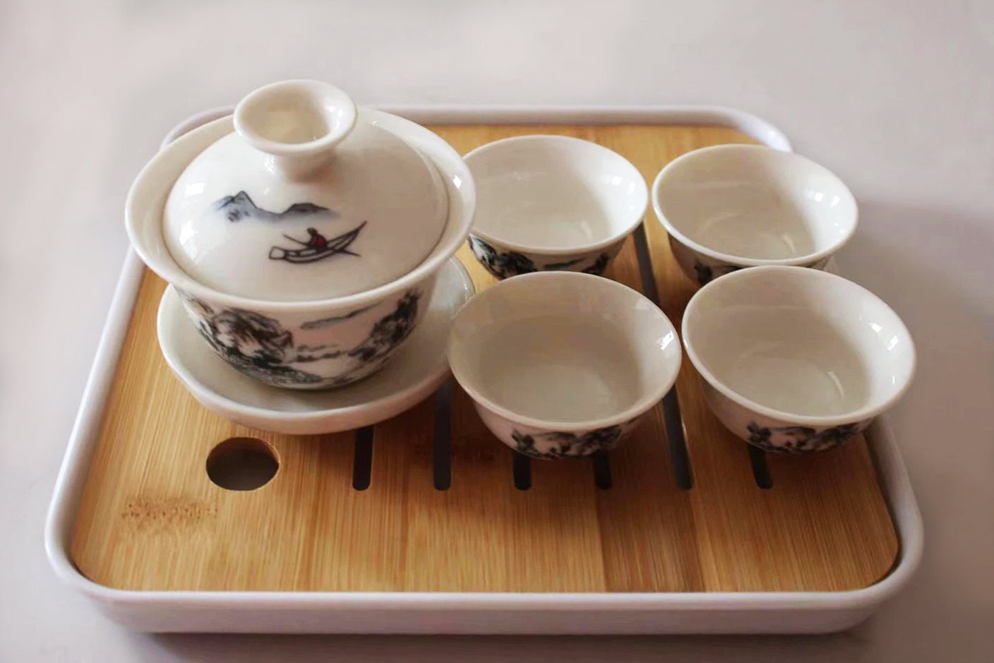 Gaiwan Gong Fu Cha Tea Set in Dehua Porcelain 4 Cups 1 Tea Etsy