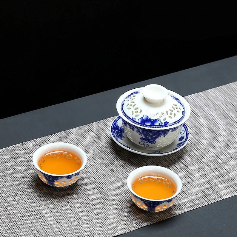 Gaiwan Gong Fu Cha Tea Set in Painted Porcelain With Etsy
