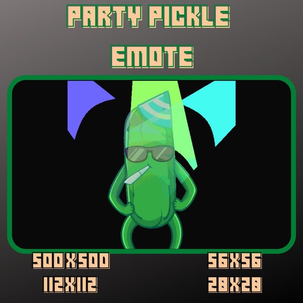 Animated Party Pickle Emote / Sub Badge / Twitch / Youtube / Discord / Trovo / Emotes / Bit Badge / Emote Commissions / Streamer / Gamer