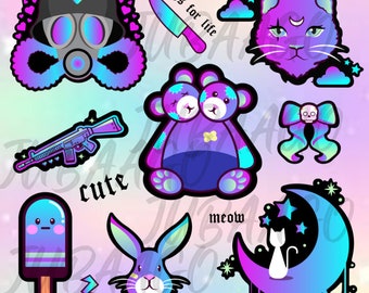 9 Pastel Goth PNG, Gothic Kawaii, Spooky Clipart, Creepy Images For T-shirts, Mugs, Decor, Stickers, Accessories, Bags, Digital Dowload