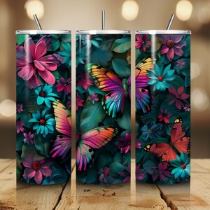 Butterfly Tumbler Designs, Floral 20oz Skinny Tumbler Wrap, Seamless Flower Tumbler Template - PNG Digital Download, Trendy Tumbler