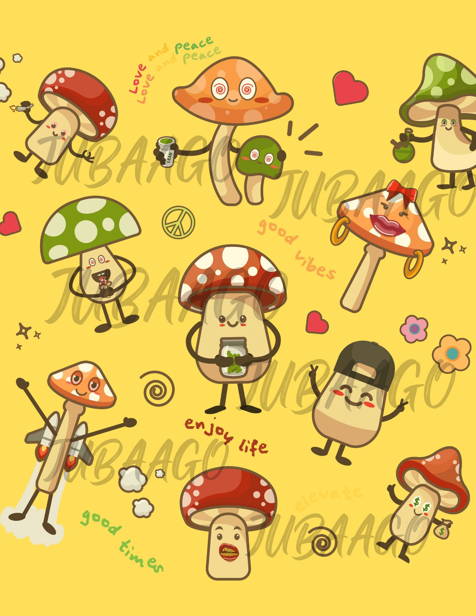 11 Kawaii Mushroom PNG Bundle Chibi Mushroom Psychedelic Etsy