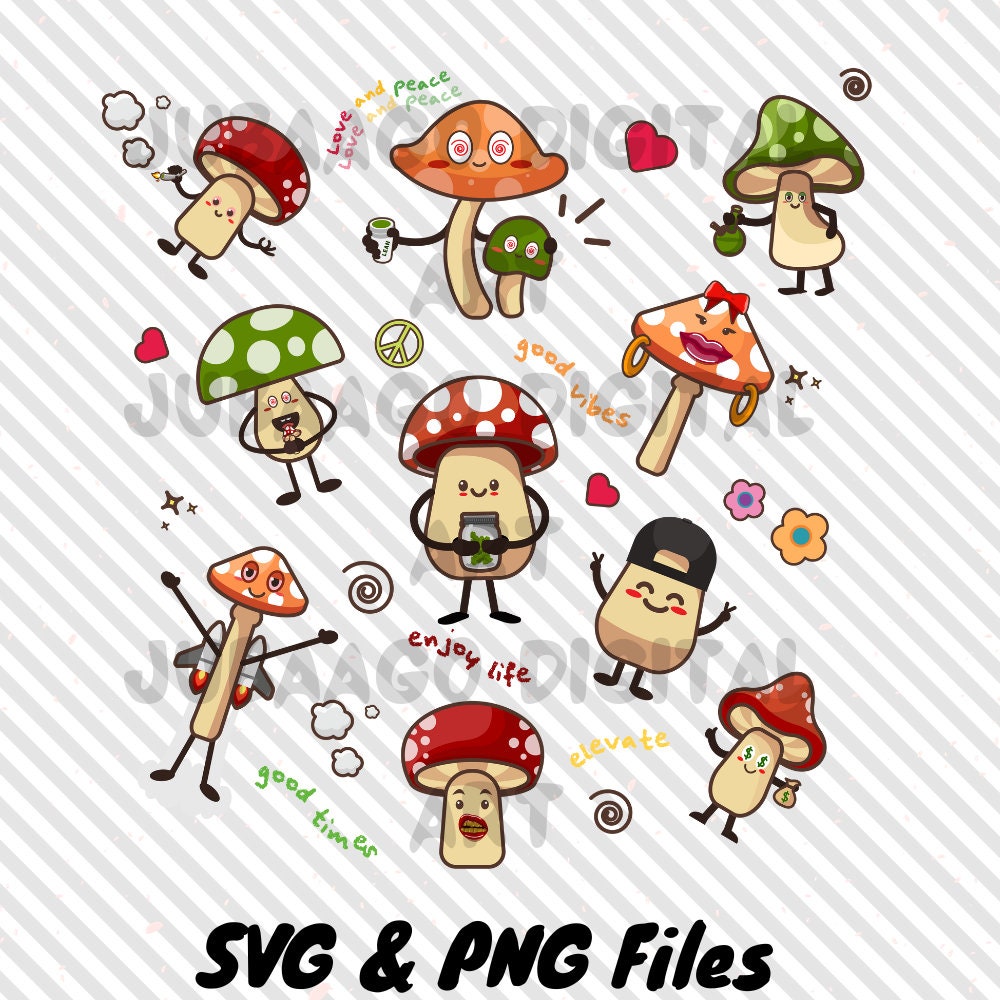 11 Kawaii Mushroom PNG Bundle, Chibi Mushroom, Psychedelic Clipart ...