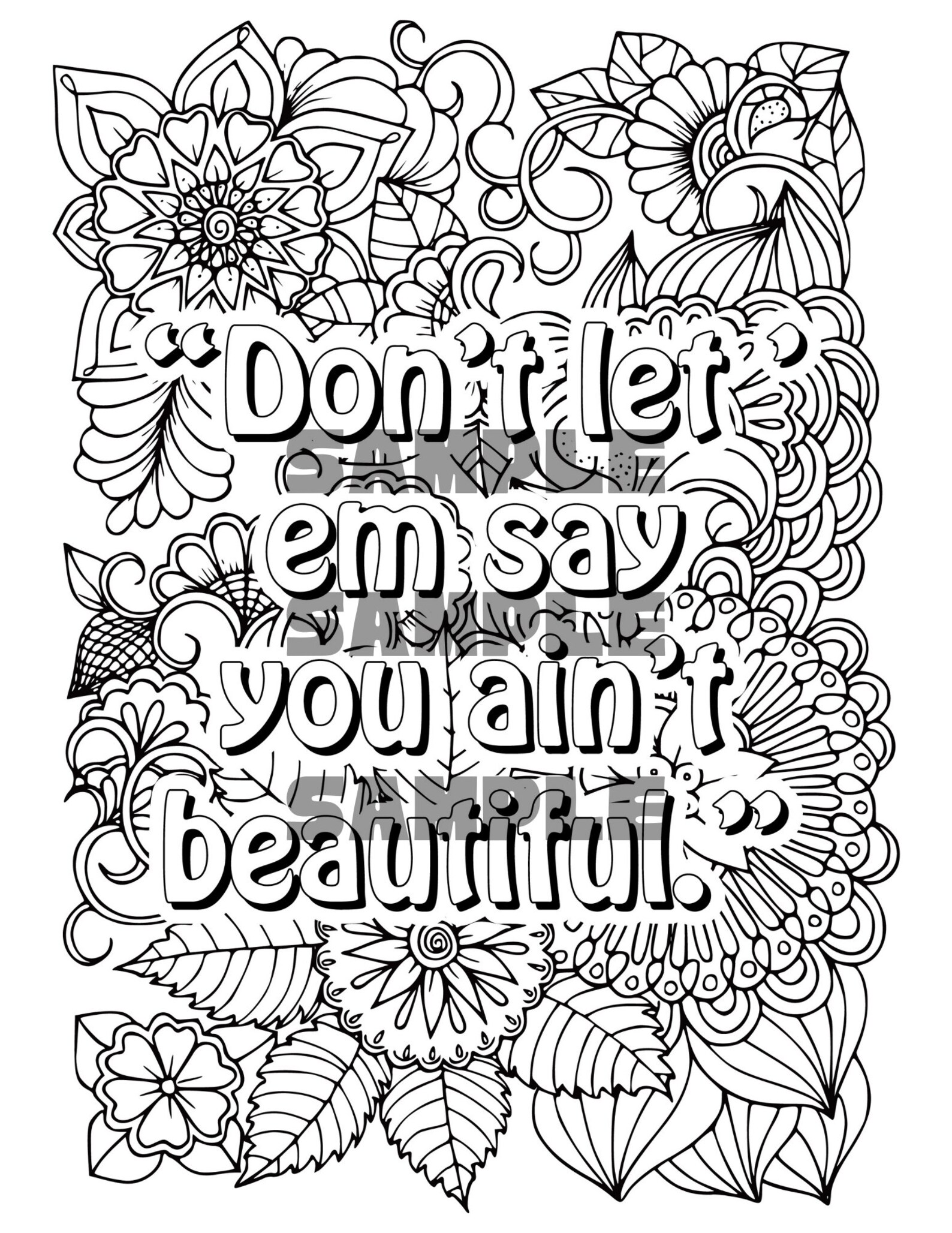 9 Popular Quotes, Flower Coloring Pages, Adult Digital Art, Printable ...