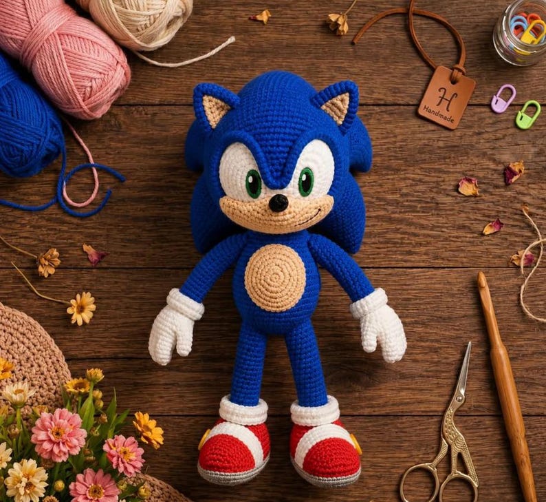 Fast Blue Hedgehog Amigurumi Pattern PDF, Cute Spiky Animal Crochet Plush Tutorial, Easy Beginner Digital File image 3