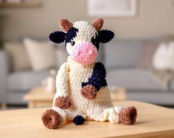 Crochet Cow Lovey Pattern PDF | Amigurumi Baby Security Blanket | Plush Cow Toy Crochet Tutorial | Easy Baby Shower Gift DIY