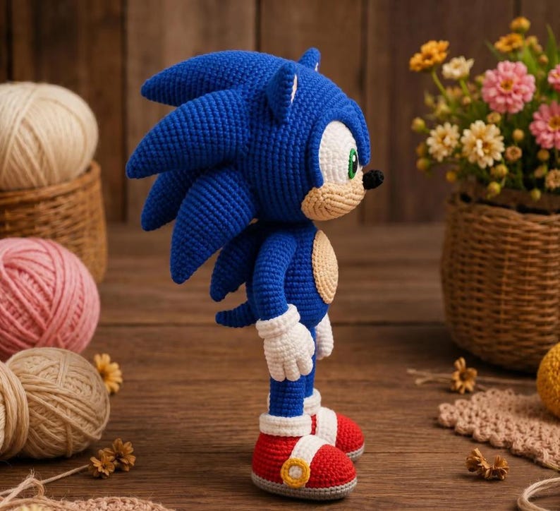 Fast Blue Hedgehog Amigurumi Pattern PDF, Cute Spiky Animal Crochet Plush Tutorial, Easy Beginner Digital File image 4
