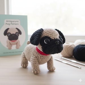 Mops-virkmönster i PDF-format | Handledning för realistisk valp-amigurumi | Mönster för söt hundplyschleksak | Gåva för husdjursälskare | Direktnedladdning